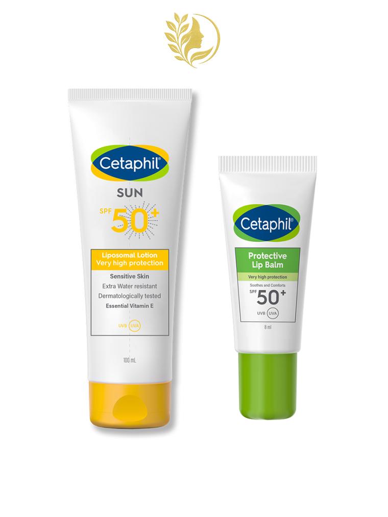 CETAPHIL OFFRE SUN LIPOSOMAL LOTION - 100 ML - SPF 50+ PEAUX SENSIBLES + PROTECTIVE BAUME A LEVRES - 8 ML - OFFERT