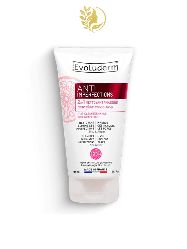 EVOLUDERM ANTI IMPERFECTIONS 2 EN 1 NETTOYANT MASQUE PAMPLEMOUSSE ROSE 150ML