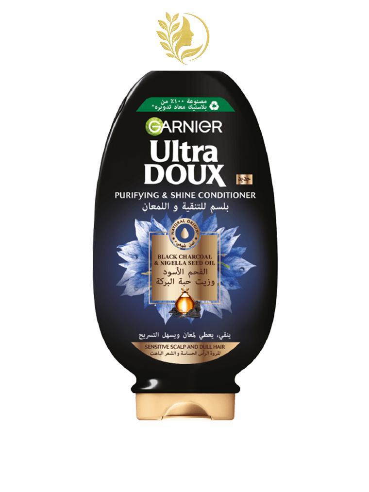 GARNIER ULTRA DOUX CHARBON NOIR ET HUILE DE FLEUR DE NIGELLE APRÈS-SHAMPOOING - 360 ML -