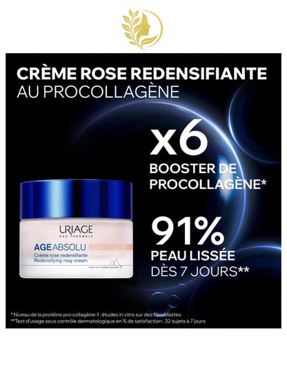 URIAGE AGE ABSOLU – CRÈME ROSE REDENSIFIANTE  RIDES, RELÂCHEMENT, VOLUME, ÉCLAT - 50 ML -