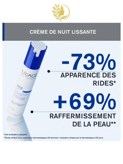 URIAGE AGE LIFT – CRÈME NUIT LISSANTE REVITALISANTE  RIDES, FERMETÉ, VITALITÉ - 40 ML -