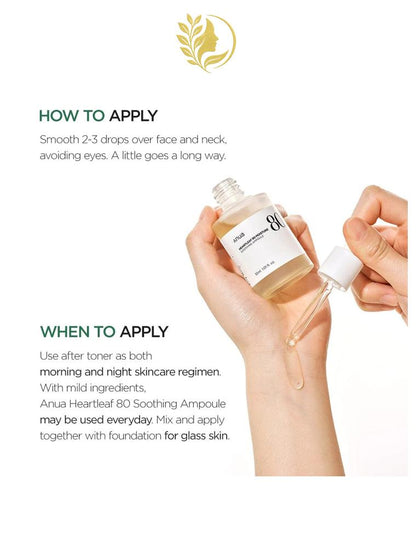 ANUA HEARTLEAF 80% MOISTURE SOOTHING AMPOULE - 30 ML -