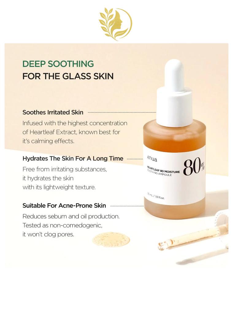ANUA HEARTLEAF 80% MOISTURE SOOTHING AMPOULE - 30 ML -