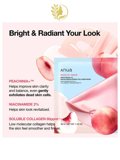 ANUA PEACH 70 NIACIN BRIGHTENING COLLAGEN MASK - 4 * 38 GR -