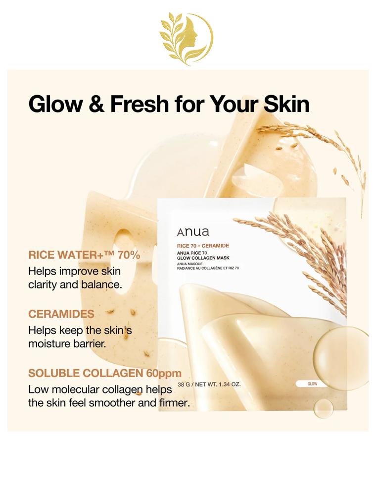 ANUA RICE 70 GLOW COLLAGEN MASK - 4 * 38 GR -