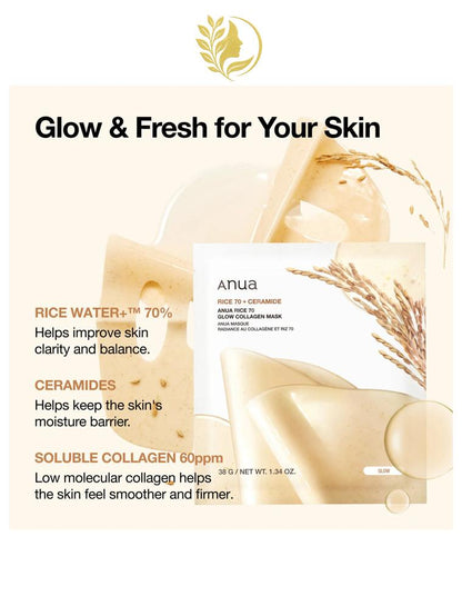 ANUA RICE 70 GLOW COLLAGEN MASK - 4 * 38 GR -