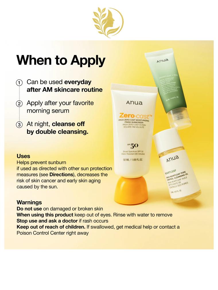ANUA ZERO-CAST MOISTURIZING FINISH SUNSCREEN - 50 ML -