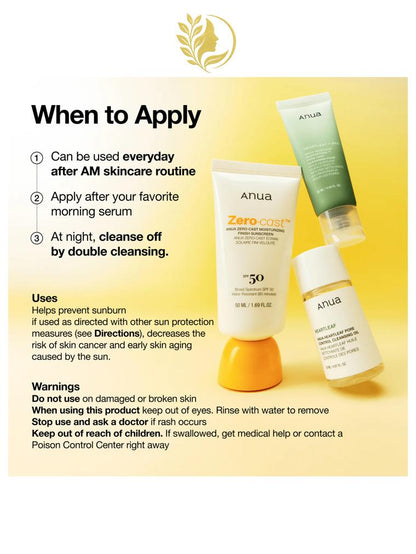 ANUA ZERO-CAST MOISTURIZING FINISH SUNSCREEN - 50 ML -