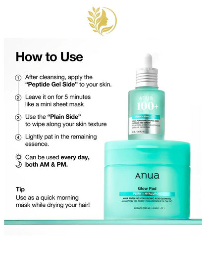 ANUA PDRN 100 HYALURONIC ACID GLOW PAD - 60 PADS -