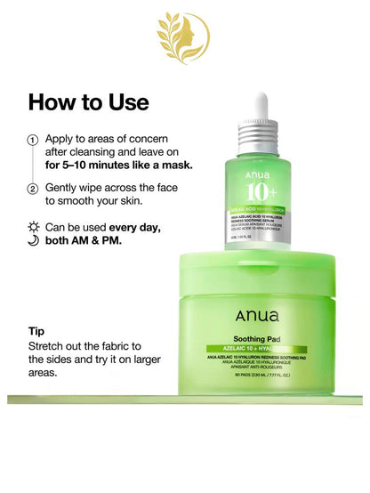 ANUA AZELAIC 10 HYALURON REDNESS SOOTHING PAD - 90 PADS -