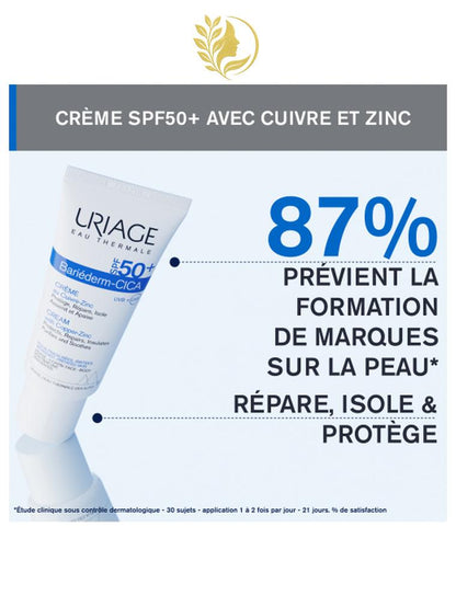 URIAGE BARIÉDERM-CICA CRÈME SPF50+ AU CUIVRE-ZINC  RÉPARE, ISOLE ET PROTÈGE DES UV - 40 ML -