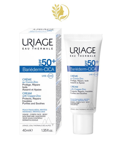 URIAGE BARIÉDERM-CICA CRÈME SPF50+ AU CUIVRE-ZINC  RÉPARE, ISOLE ET PROTÈGE DES UV - 40 ML -