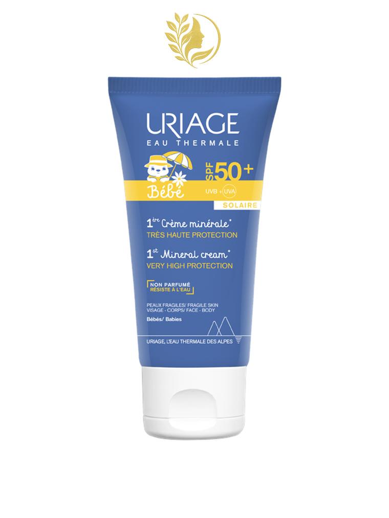 URIAGE BÉBÉ - 1ÈRE CRÈME MINÉRALE SPF50+  PROTECTION SOLAIRE - SANS PARFUM - RÉSISTANT À L'EAU - 50 ML -
