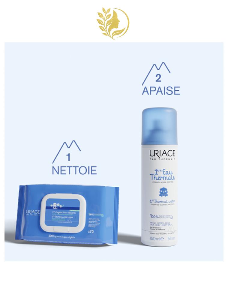 URIAGE BÉBÉ - 1 ÈRES LINGETTES NETTOYANTES  POUR LA TOILETTE DE BÉBÉ - SANS RINÇAGE - X70 UNITÉS -