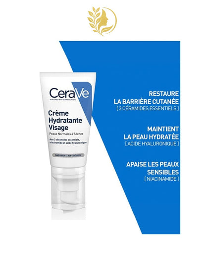 CERAVE CRÈME HYDRATANTE VISAGE POUR PEAUX NORMALES À SÈCHES - 52 ML -