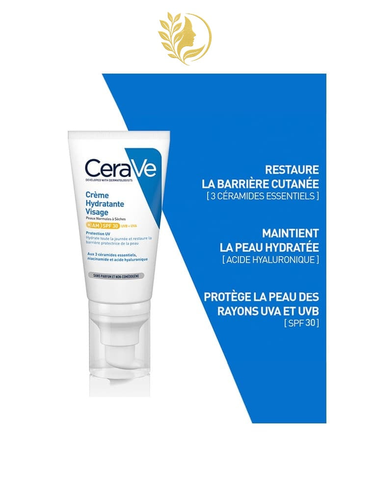 CERAVE CRÈME HYDRATANTE VISAGE SPF30 POUR PEAUX NORMALES À SÈCHES - 52 ML -