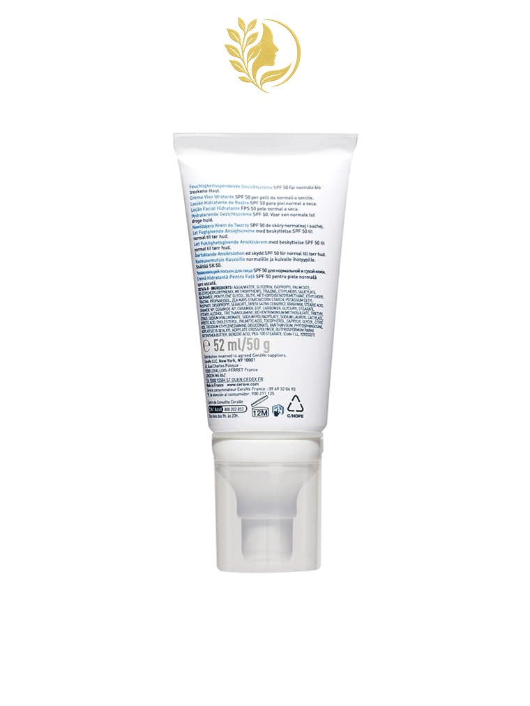 CERAVE CRÈME HYDRATANTE VISAGE SPF50 POUR PEAUX NORMALES À SÈCHES - 52 ML -