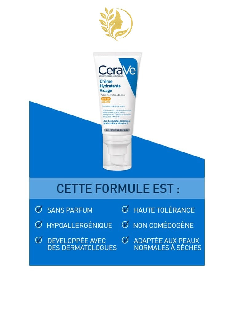 CERAVE CRÈME HYDRATANTE VISAGE SPF50 POUR PEAUX NORMALES À SÈCHES - 52 ML -