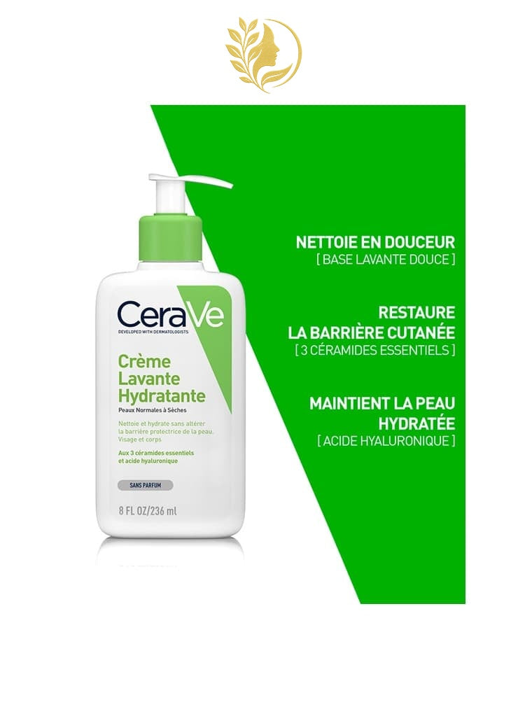 CERAVE CRÈME LAVANTE HYDRATANTE POUR PEAUX NORMALES À SÈCHES - 236 ML & 473 ML -