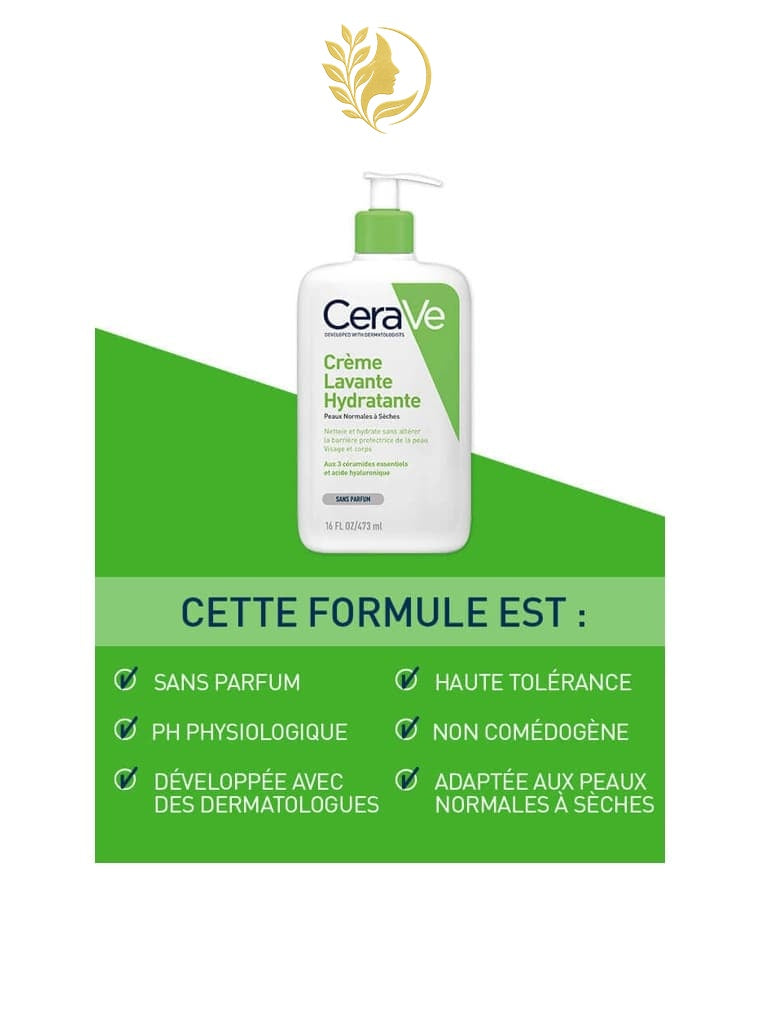CERAVE CRÈME LAVANTE HYDRATANTE POUR PEAUX NORMALES À SÈCHES - 236 ML & 473 ML -