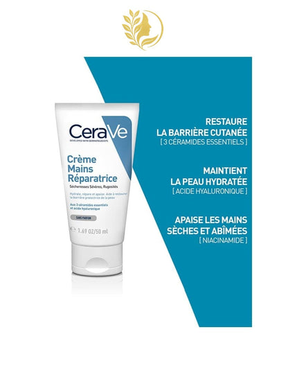 CERAVE CRÈME MAINS RÉPARATRICE POUR PEAUX SÈCHES À TRÈS SÈCHES - 50 ML & 100 ML -