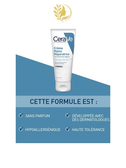 CERAVE CRÈME MAINS RÉPARATRICE POUR PEAUX SÈCHES À TRÈS SÈCHES - 50 ML & 100 ML -