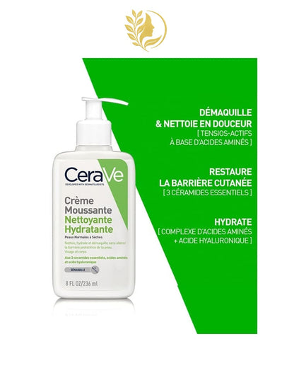 CERAVE CRÈME MOUSSANTE NETTOYANTE HYDRATANTE PEAUX NORMALES À SÈCHES - 236 ML & 473 ML -