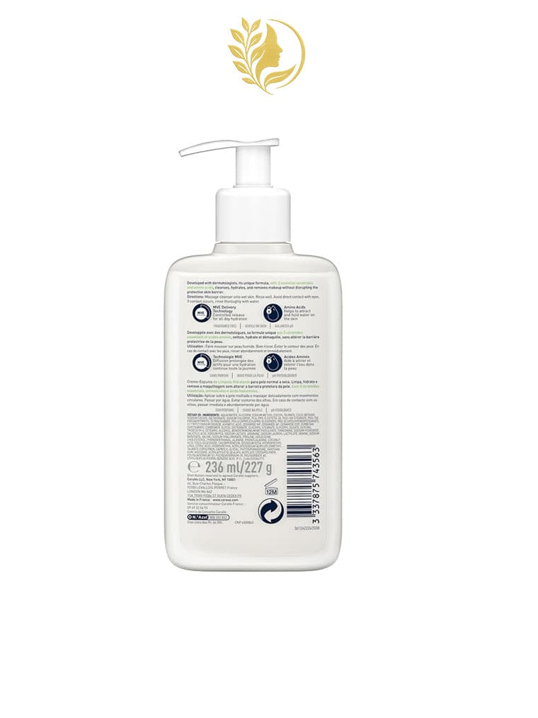 CERAVE CRÈME MOUSSANTE NETTOYANTE HYDRATANTE PEAUX NORMALES À SÈCHES - 236 ML & 473 ML -