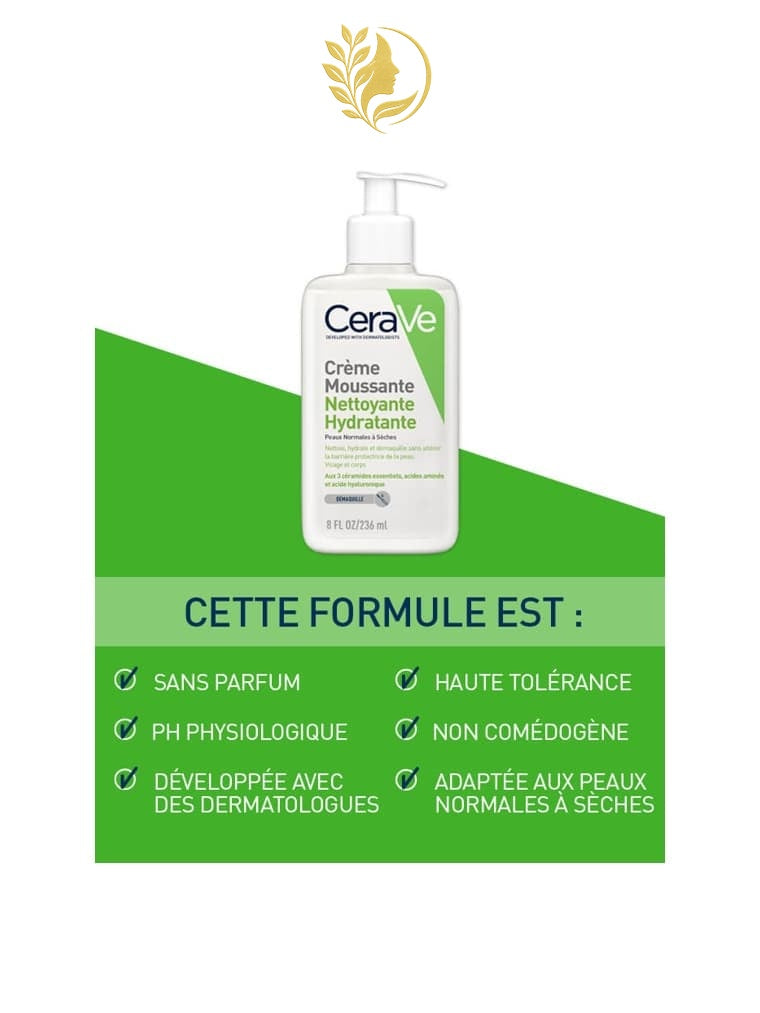 CERAVE CRÈME MOUSSANTE NETTOYANTE HYDRATANTE PEAUX NORMALES À SÈCHES - 236 ML & 473 ML -