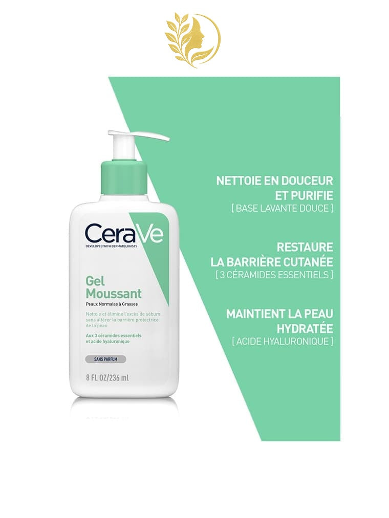 CERAVE GEL MOUSSANT POUR PEAUX NORMALES À GRASSES - 236 ML & 473 ML -