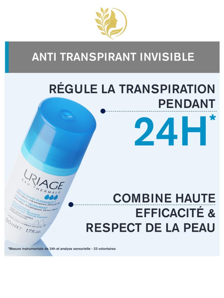 URIAGE DÉODORANT PUISSANCE 3  SANS ALCOOL, ANTI-ODEUR, ANTI-TRANSPIRANT - 50 ML -