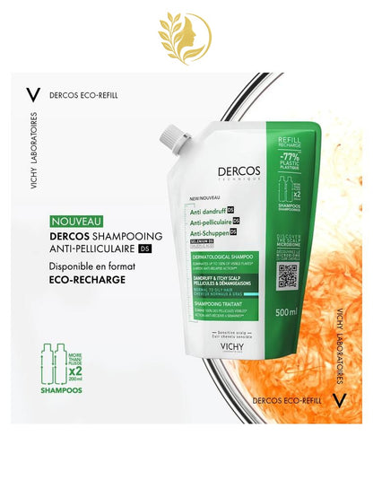 DERCOS TECHNIQUE ECO-RECHARGE SHAMPOOING ANTIPELLICULAIRE DS - CHEVEUX NORMAUX À GRAS - 500 ML -
