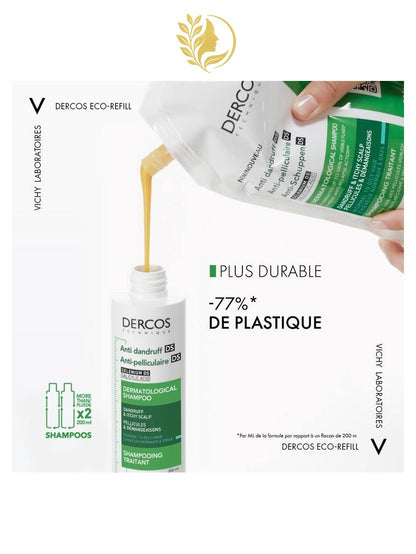 DERCOS TECHNIQUE ECO-RECHARGE SHAMPOOING ANTIPELLICULAIRE DS - CHEVEUX NORMAUX À GRAS - 500 ML -