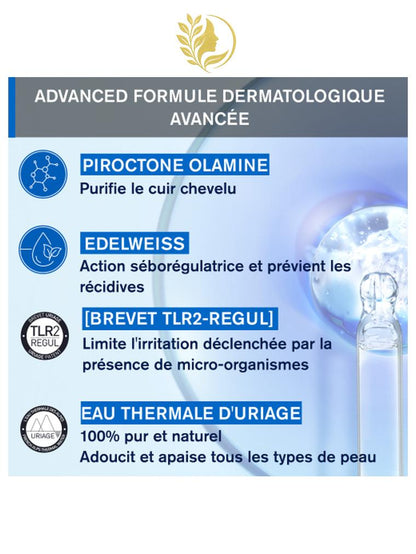 URIAGE DS HAIR - SHAMPOOING DOUX ÉQUILIBRANT  PURIFIE, ÉQUILIBRE, APAISE - 200 & 500 ML -