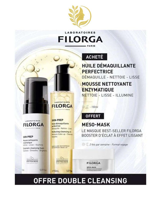 FILORGA OFFRE WEB DOUBLE CLEANSING A L ACHAT DE LA MOUSSE NETTOYANTE ET L HUILE DEMAQUILLANATE UN MESO MASK 15 ML OFFERT