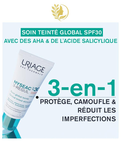 URIAGE HYSEAC 3-RÉGUL - SOIN GLOBAL TEINTÉ SPF30  BOUTONS, POINTS NOIRS, ROUGEURS - 50 ML -