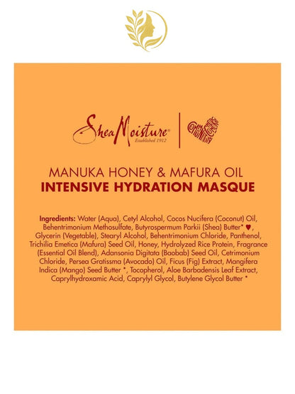 SHEAMOISTURE 5 MASQUE CAPILLAIRE HYDRATANT  MIEL DE MANUKA ET HUILE DE MAFURA CONTRÔLE DES FRISOTTIS POUR CHEVEUX SECS - 340G -