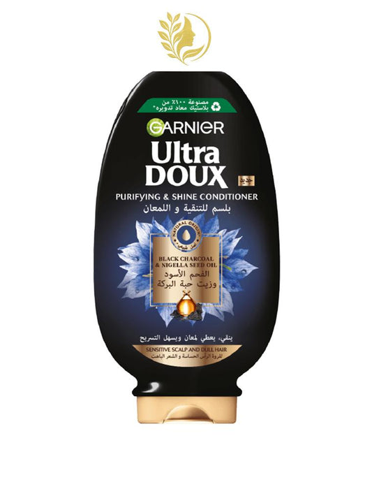 GARNIER ULTRA DOUX CHARBON NOIR ET HUILE DE FLEUR DE NIGELLE APRÈS-SHAMPOOING - 360 ML -