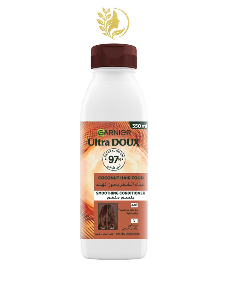GARNIER ULTRA DOUX HAIR FOOD NOIX DE COCO ET MACADAMIA APRÈS-SHAMPOOING LISSANT POUR CHEVEUX SECS ET REBELLES - 350 ML -
