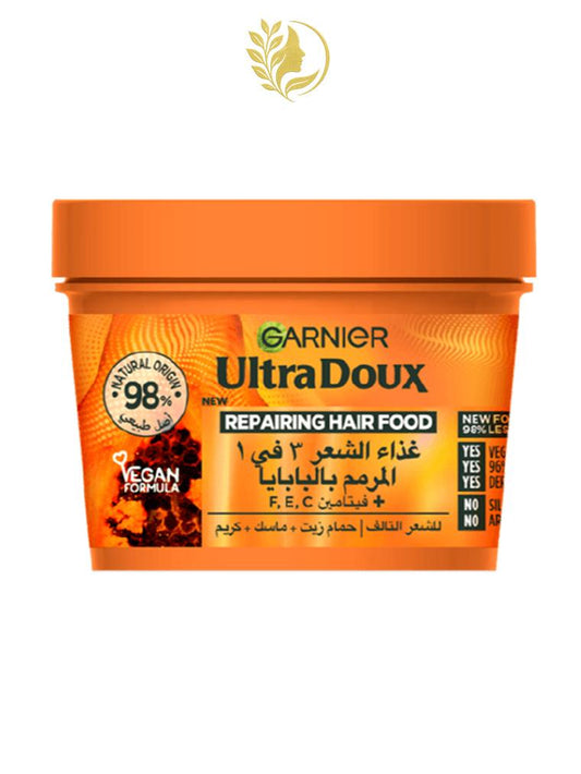 GARNIER ULTRA DOUX HAIR FOOD PAPAYE MASQUE 3 EN 1 RÉPARATEUR POUR CHEVEUX ABÎMÉS - 390 ML -