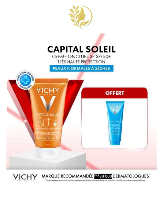 VICHY OFFRE CAPITAL SOLEIL CREME ONCTUEUSE PROTECTRICE PEAU NORMALE A SECHE SPF 50+ 50 ML + CAPITAL SOLEIL 100 ML OFFERT